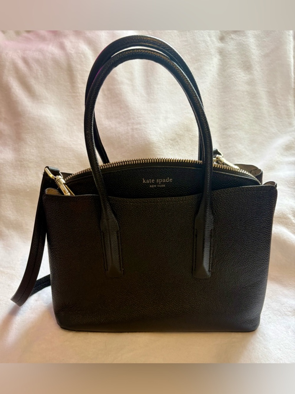 Kate Spade Medium Black Margaux  Pebbled Leather Structured Satchel